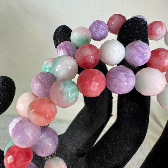 Handmade Candy Jade stones Rosary Wrap Beaded Bracelet With Cross & Heart Charms - Picture 6 of 8